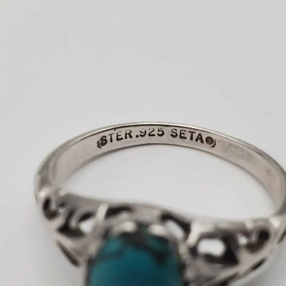 Seta Sterling Silver Vintage 925 Solitaire Blue Gem Ring Size 7.5